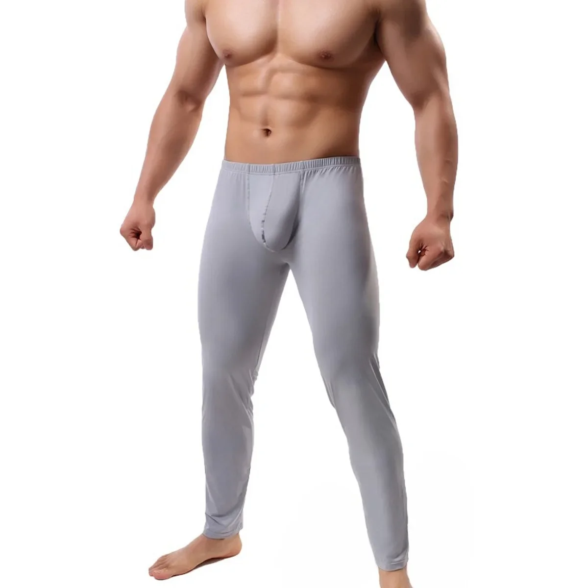 Ultra-thin Men Pajama Bottoms Pants Sexy Bugle Pouch Sheer Slip Trousers Gym Fitness Long Johns legging Men Underwear Sleepwear