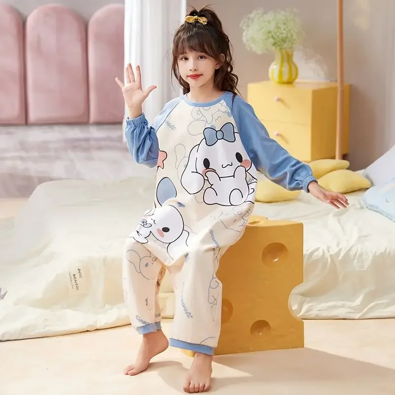 Hello Kitty Cinnamoroll Kuromi My melody parent-child children\'s pajamas cotton long-sleeved jumpsuit cute thin home clothes