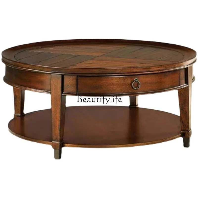 

**Nordic American modern art style design simple solid wood high-end round coffee table