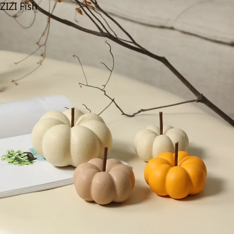 Simulation Speckle Pumpkin Ceramic Sculpture Crafts Ornaments Desk Decoration Simulation Pumpkin Statue Room Aesthetic Decor