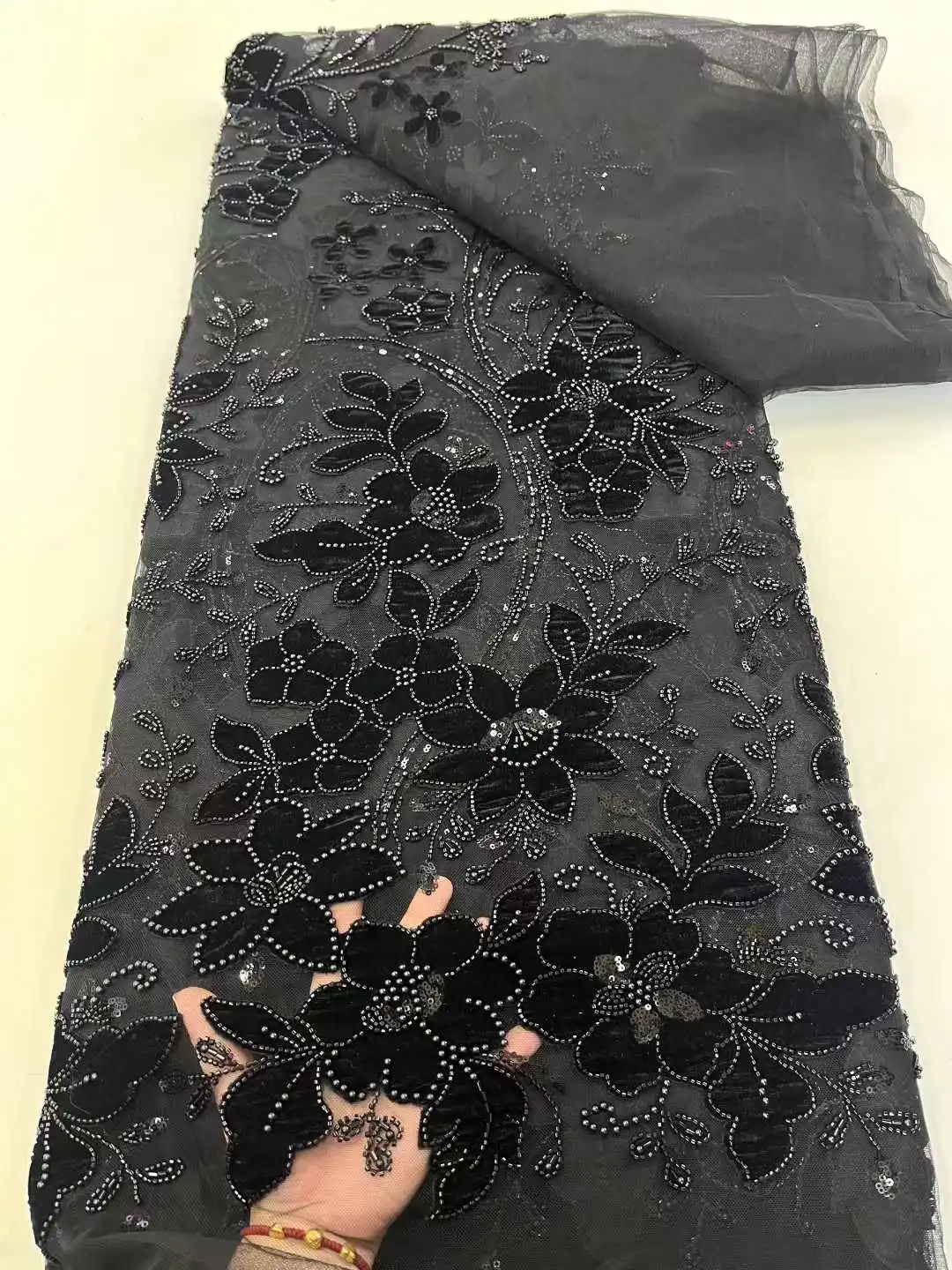 Luxury African Sequins Beaded Lace Fabric High-Quality Nigerian Wedding Bridal Embroidery French Tulle for Groom Sewing