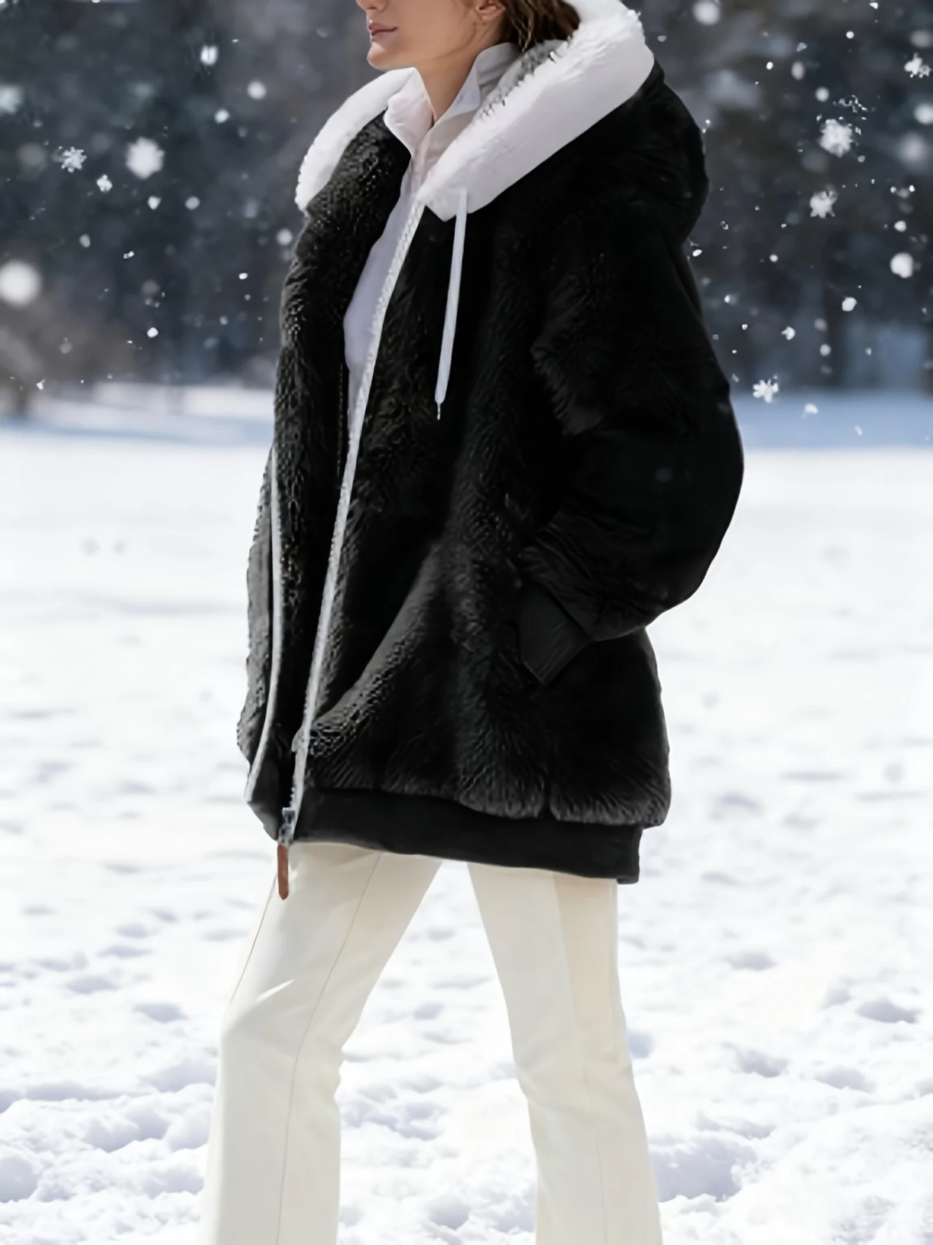 Women's Autumn and Winter Fashionable and Versatile Plush Hooded Zipper Jacket