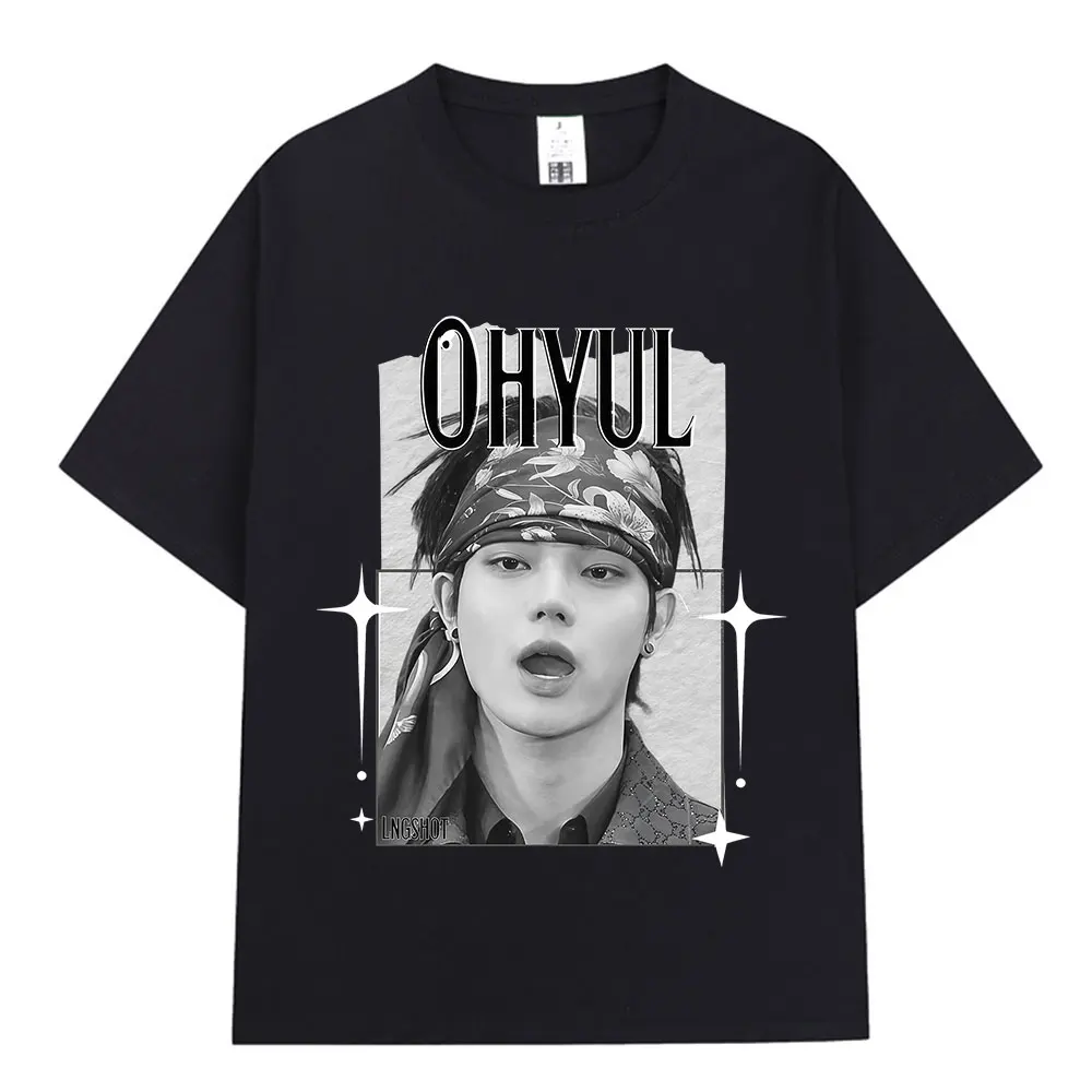 Camiseta coreana Kpop Hip Hop Group Lngshot OHYUL, ropa para hombre y mujer, camisetas informales de algodón de gran tamaño a la moda, camisetas de manga corta Unisex