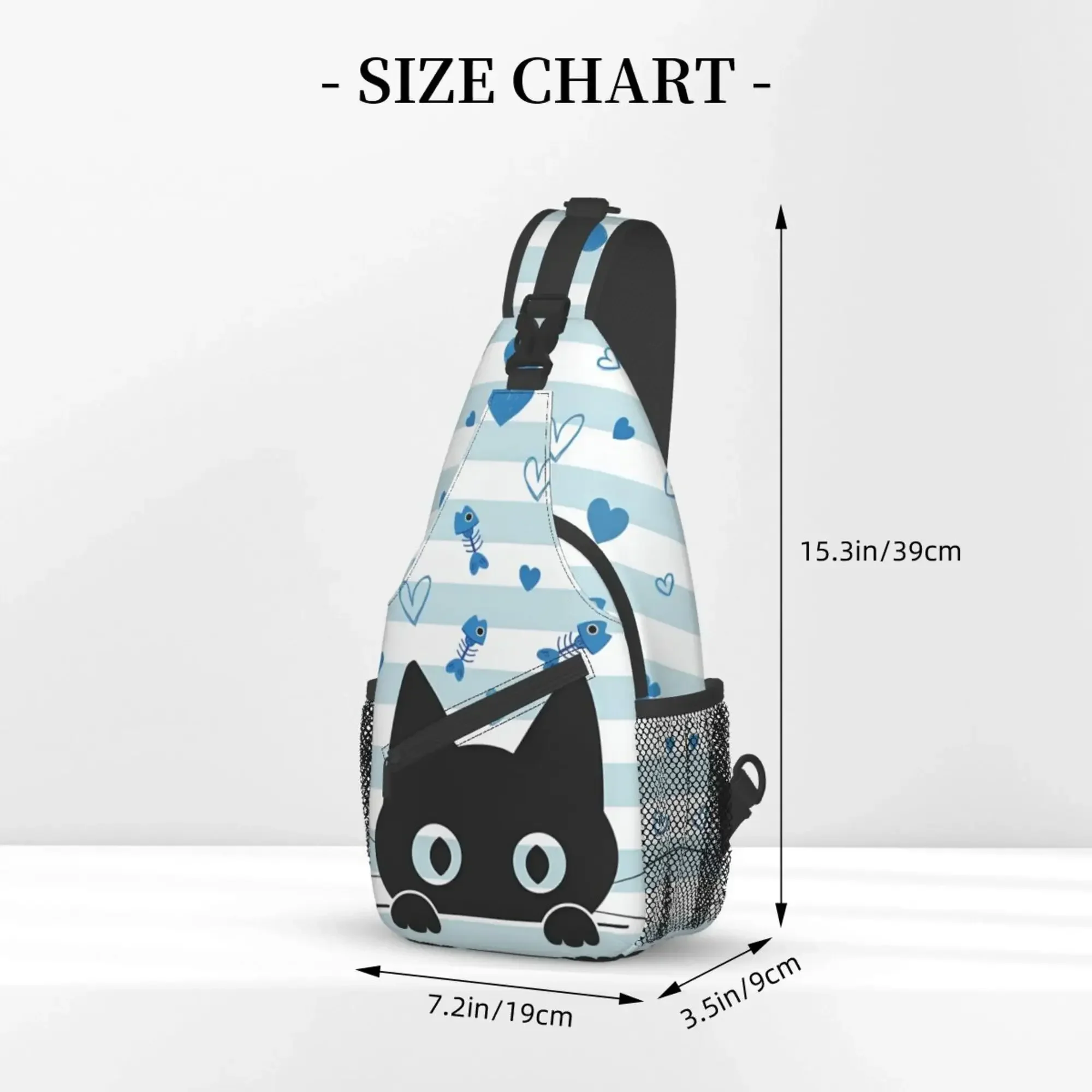 Blue and White Stripes Cat Hearts Chest Cross Bag for Women Men Girls Shcool Hiking Running Polyester Casual Casual One Size