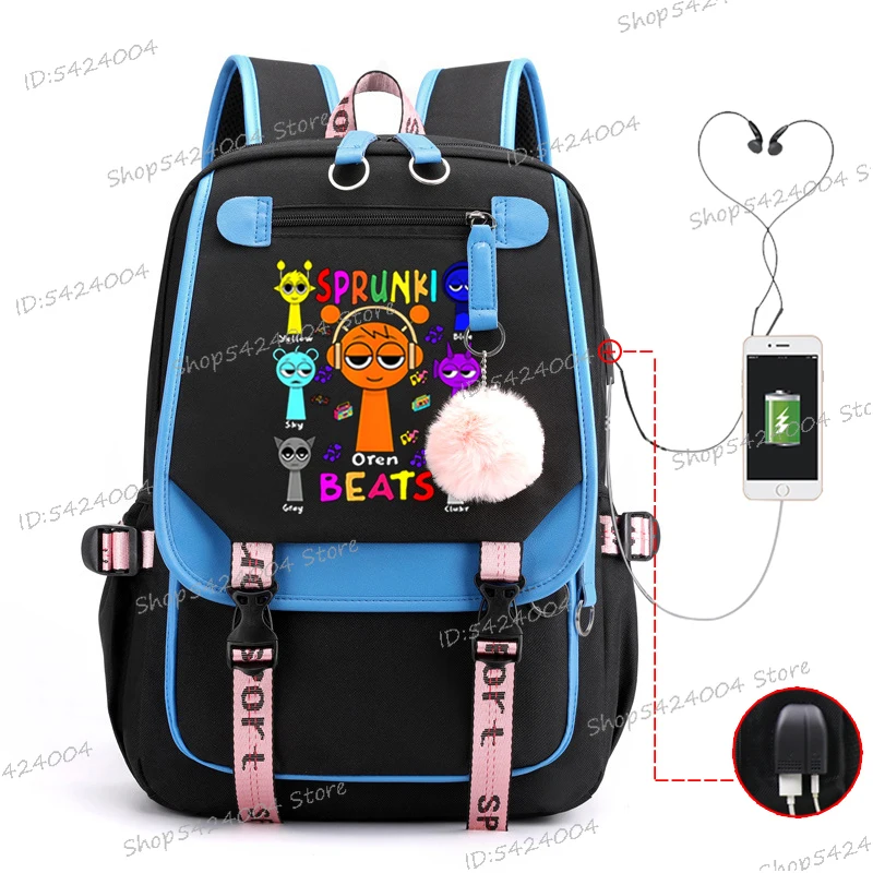 Sprunki Oren Beats Pattern Cartoon School Bag for Boys Girls Sprunki Incredibox Game Lover Gift Trend Men Women Shouder Backpack