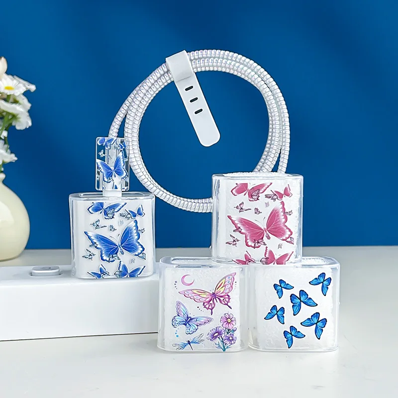 Butterfly 5pcs/Set Charging Data Cable Protector For iPhone 18W/20w Fast Charger Protective Cover Winder Accessories