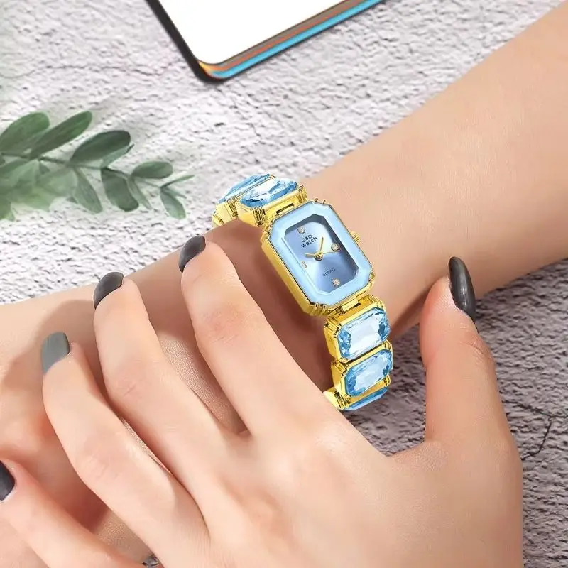 ساعة كوارتز بقرص مربع ذهبي صغير للنساء سوار ساعة فاخرة ماسية موضة ساعة نسائية relojes para damas