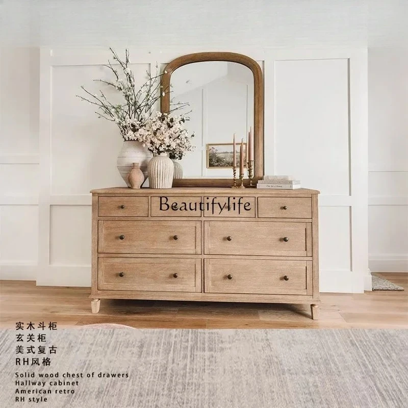 

01 Solid Wood Chest of Drawers Storage Sideboard Entryway Cabinet High-End Designer American Retro
