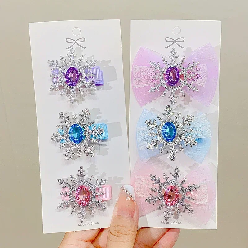 2PCS/set Frozen Princess Cute Bowknot Hairgrips Sweet Side Clip Hair Accessories Girl Mesh Bow Ribbon Hairpin Birthday Gift