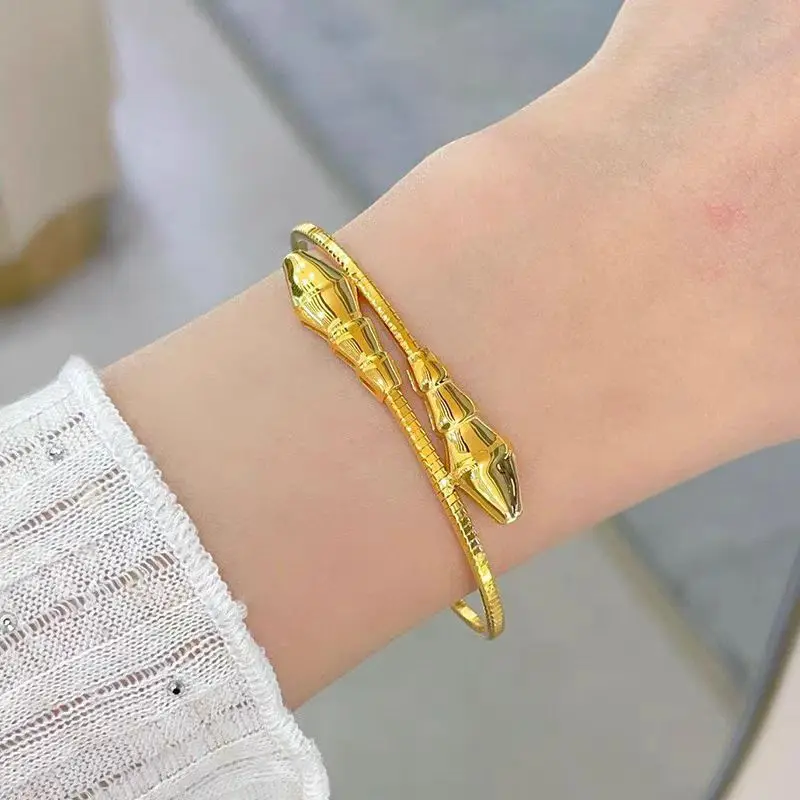

Luxury 24K 9999 Pure Gold real gold Snake Women's Bracelet New Entry Luxury Zodiac Double Snake Bracelet