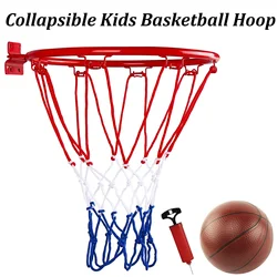 32cm Collapsible Kids Basketball Hoop Wall Door Mounted Basketball Goal Indoor Outdoor Hanging Hoop with 16cm Ball and Inflator