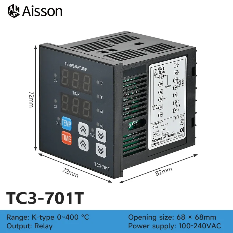 TC3-401T PID Temperature Controller Timer Thermometer Integration Control Instrument Relay K-type 400℃ AC100~220V Buzzer Alarm