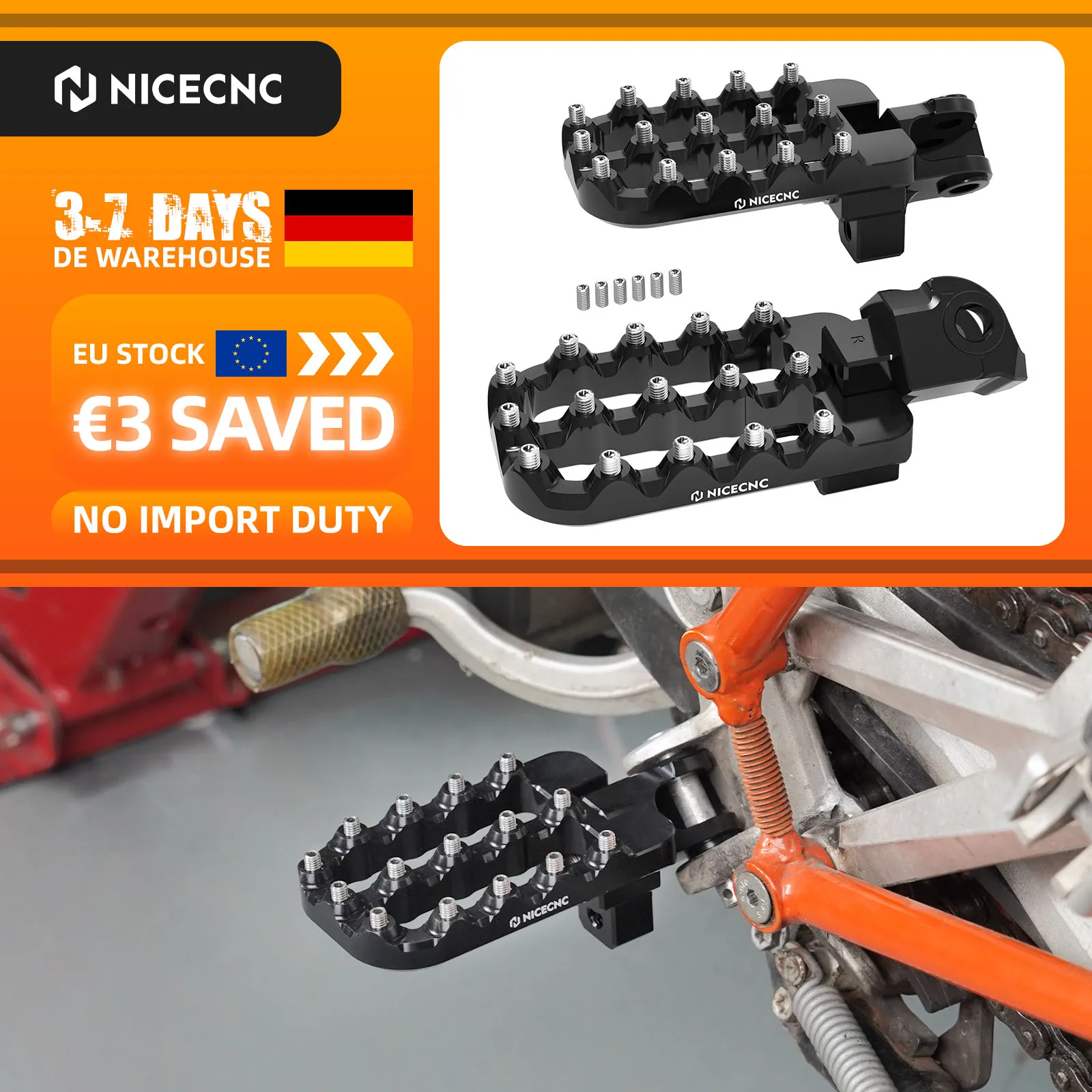 Image of (EU-Lager) Für KTM 790 890 950 990 1050 1090 1190 1290 Adventure Husqvarna 701 Enduro/Supermoto Fußrasten Fußstützen 20mm tiefer