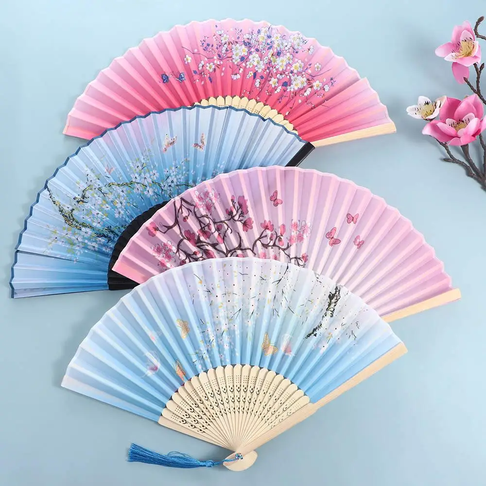 Style Bamboo Japanese Pattern Hand Held Art Craft Folding Fan Hand Held Flower Fan Photo Prop Tool Dance Hand Held Silk Fan