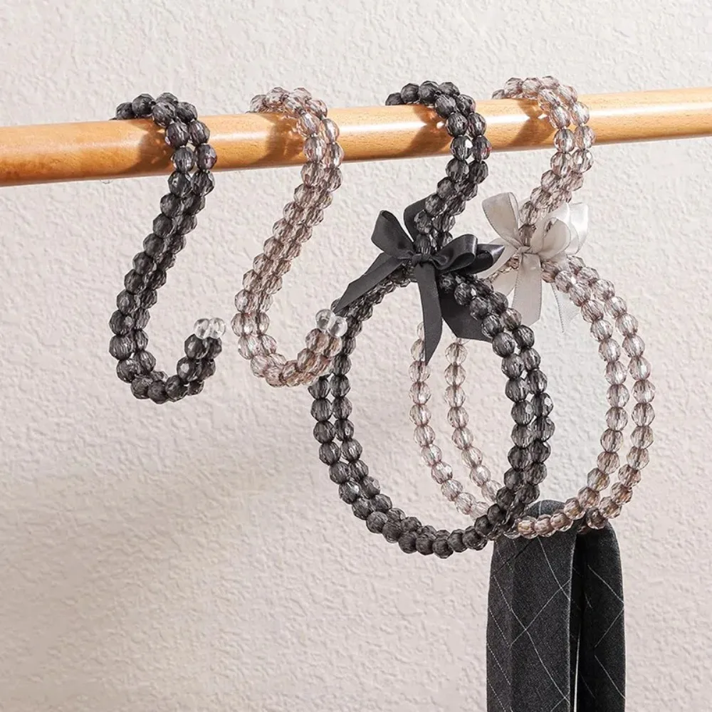Decorative Imitation Pearl Beaded Bow Clothes Hanger Space Saving Round Shape Dress Hanger Solid Color Scarf Ring Hanger Home