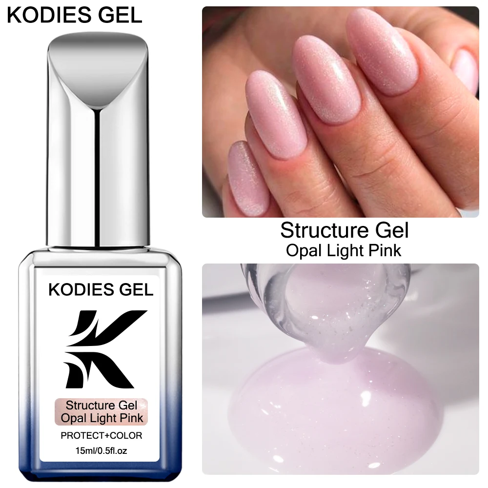 

KODIES GEL Structure Rubber Base Gel Polish Opal Soft Pink 15ML Semi Permanent UV Glitter Camouflage Base Cover Glass Bottle Gel