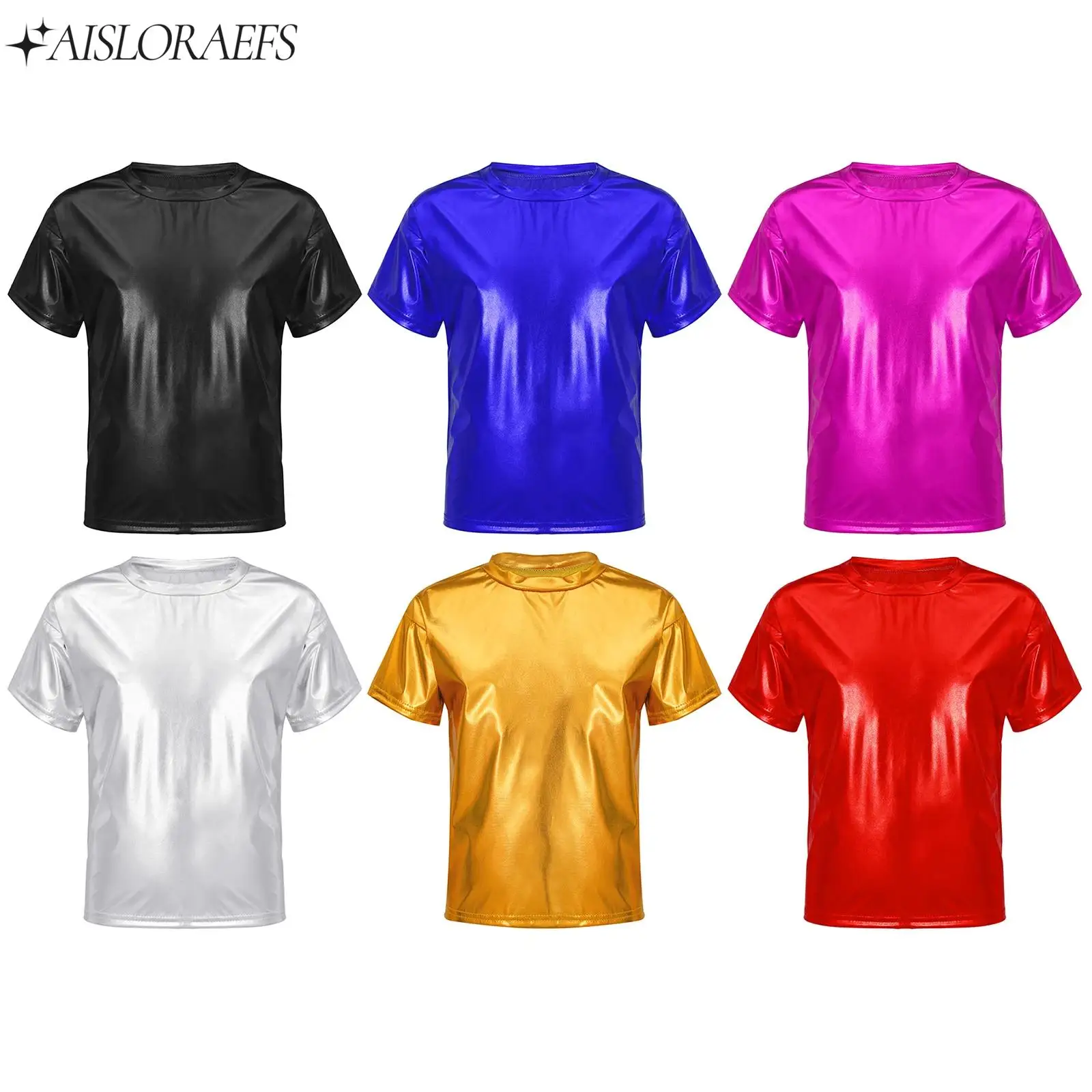 Kids Girls Boys Jazz Hip Hop Dance Competition Stage Performance T-Shirt Short Sleeve Round Neck Modern Party Show Dancewear