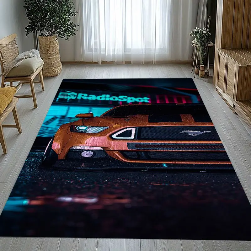 Vintage M-Mustang Racing Biker Garage Soft Non-Slip Large Area Rug for Living Room,Bedroom Carpet Mat for Sofa,Moto Home Decor