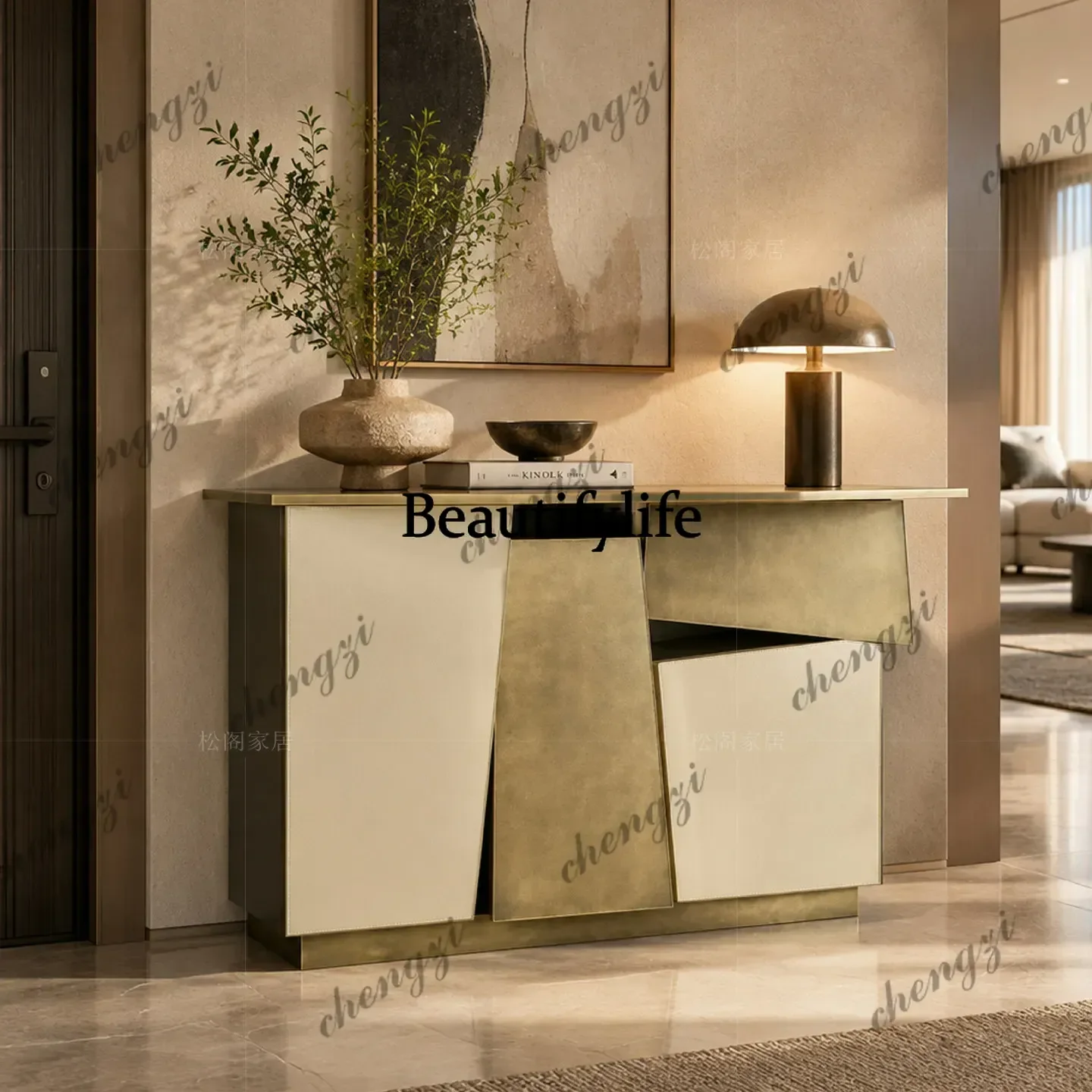 B32 Light luxury irregular door cabinet Modern home high-end floor locker against the wall