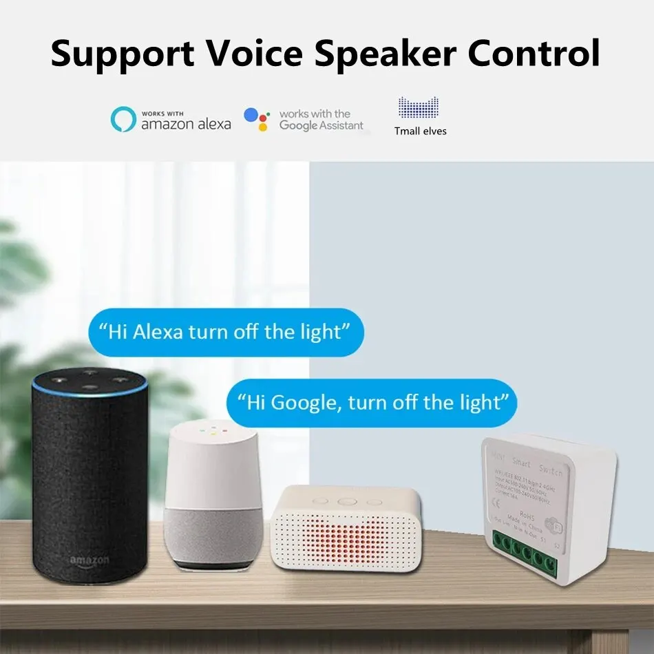 Mini interruttore WiFi Interruttore per casa intelligente fai-da-te Modulo interruttore intelligente di controllo a 2 vie Funziona con Alexa Google