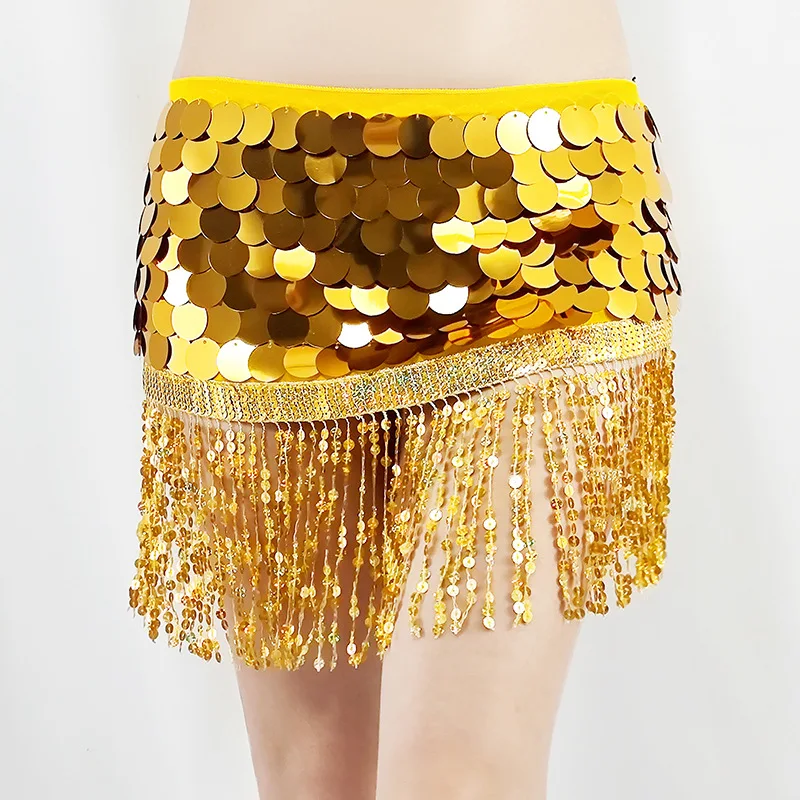 

Belly Dance Hip Scarf Coin Women Shiny Fringe Tassel Triangle Wrap Belt Waist Skirt Carnival Rav Outfit Costume Lesson Wear Suit