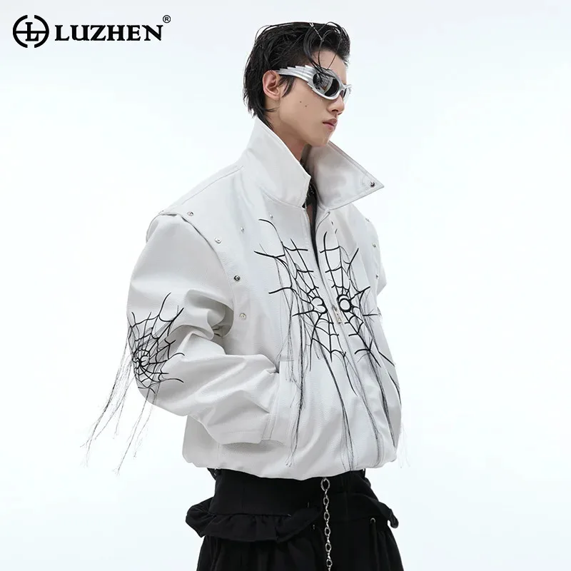 

LUZHEN Motorcycle Leather Jacket Spider Web Tassel Design Metal Rivet Punk Trendy Men's Outerwear Original Autumn Street LZ6659