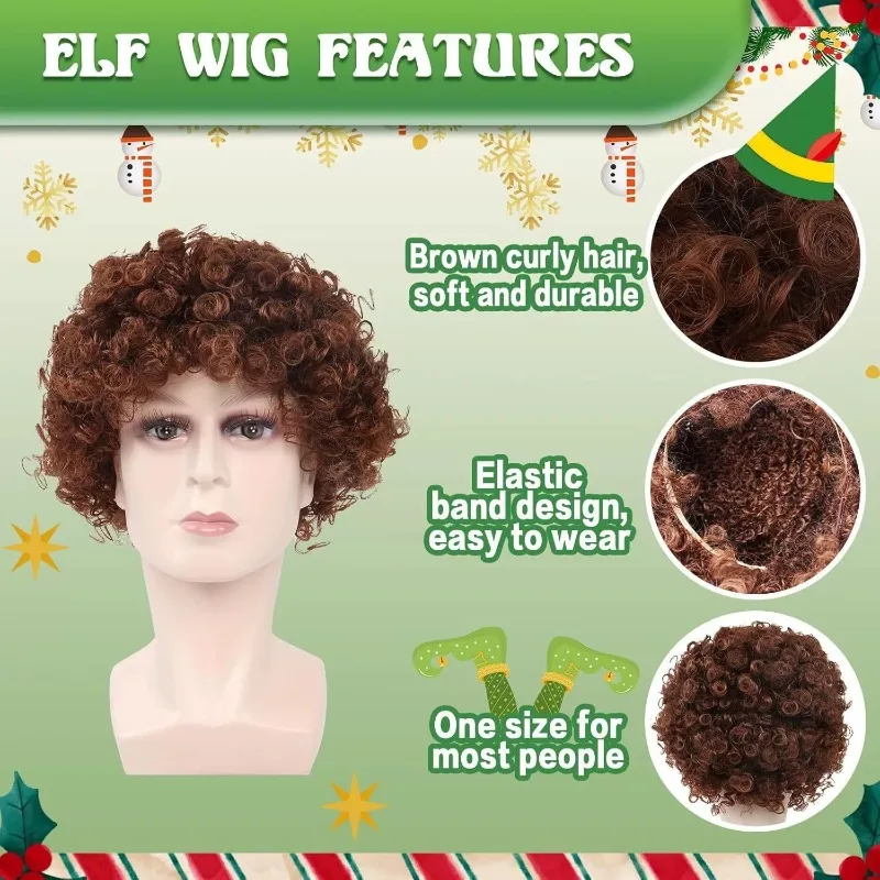 Man Elf Short Curly Hair Halloween Masquerade Cosplay 1970s Disco Short Hair Adult Party Headwear Gradient Synthesis Wig Cover