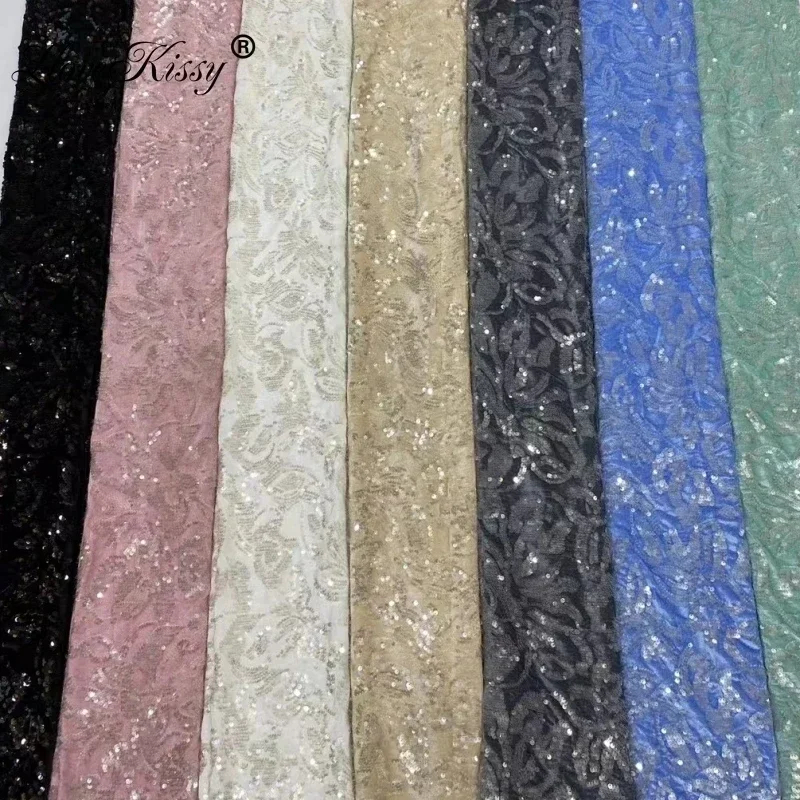 Hot Sell 7 Colors New Velvet Sequin Fabric Handmade Design Sewing Wedding Party Dress Popular Glitter Fabric Width 125CM