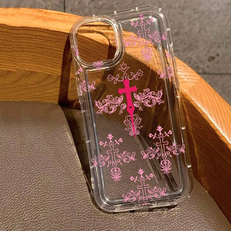 Pink Punk Style Cross Flower Print Clear Case for Xiaomi Mi 11 12 Lite 5G 12X 12 13 13T 14 Pro Poco X6 X3 F5 Back Cover Caqa