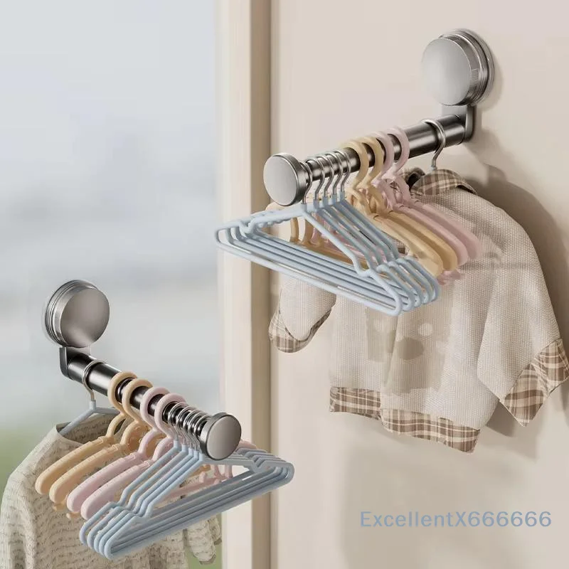 Hanger Storage Rack No Drill Suction Cup Installation Retractable Adjustable Wall Hanger Holder for Kitchen Wardrobe Bathroom