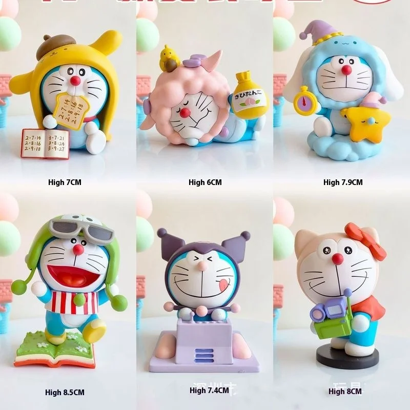 Doraemon Anime Peripheral Blind Box Cross Dressing Sanrio Dingdang Cat Cute Desktop Figurine Figurine Figurine Figurine Gift