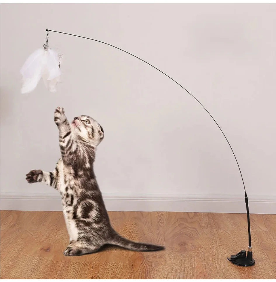 

Interactive Cat Toy Handfree Cat Stick Playing Kitten Playing Teaser Wand Toy Suction Cup Bird/Feather Cat Wand Pet Supplies