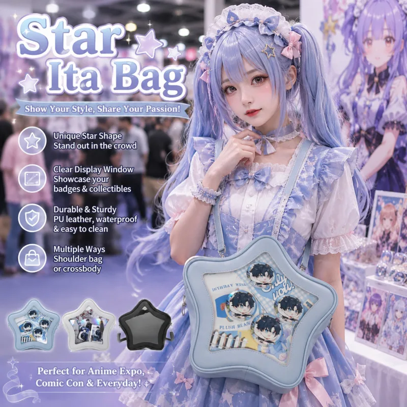 Star Y2K Lolita Large Capacity Shape Ita Bag For Girls, JK Crossbody Shoulder Handbag Cosplay Party Birthday Holiday Gift New