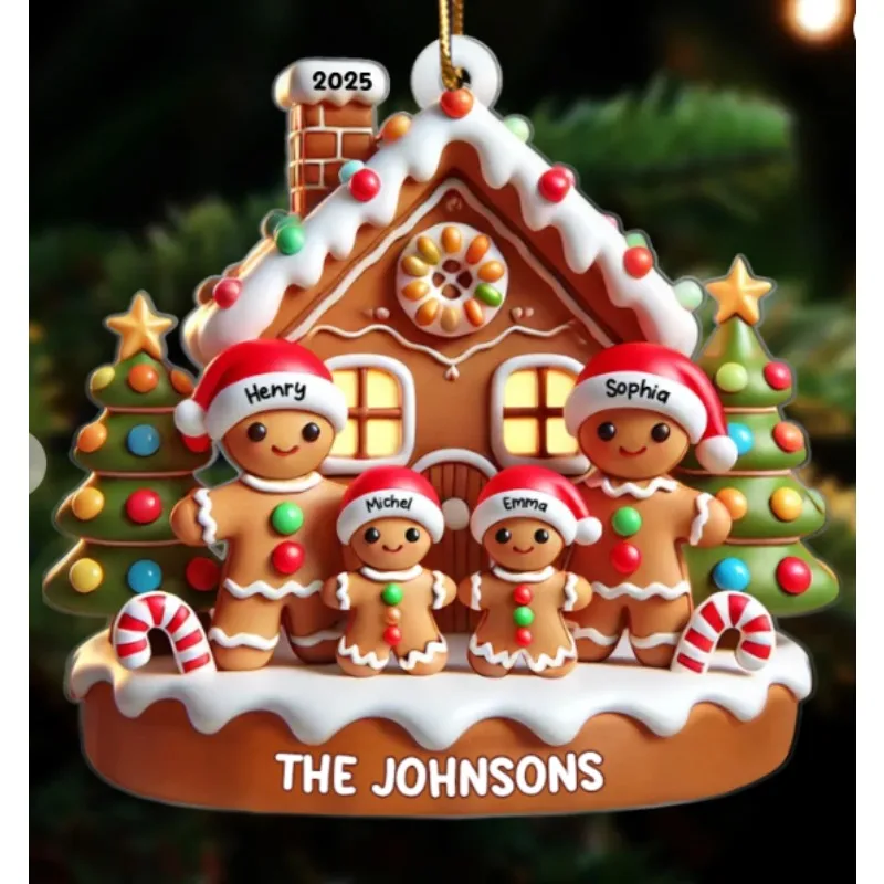 Adornos planos 2D para casa de pan de jengibre, decoraciones navideñas personalizadas, adornos colgantes acrílicos para árboles y decoración del hogar