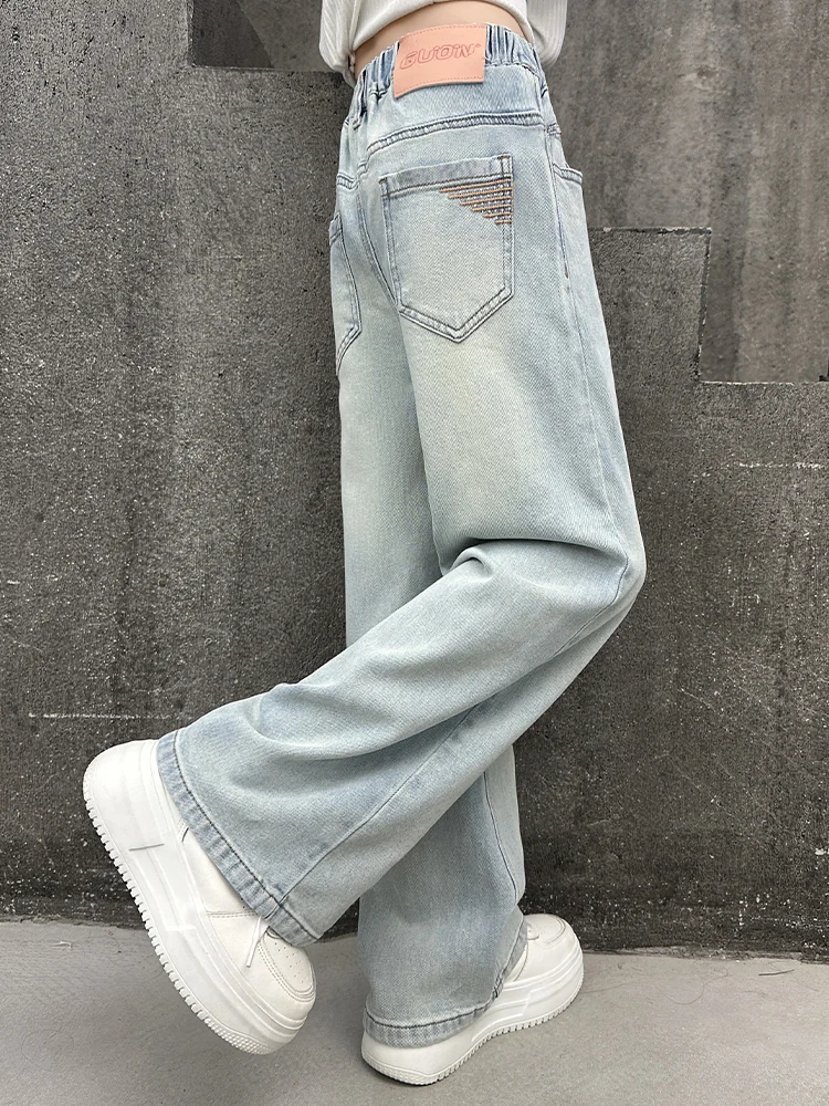 

Early Autumn Girls Jeans Wide Leg Pants Casual Style Spring Autumn Wear for Junior High School Students Light Blue Straight D...