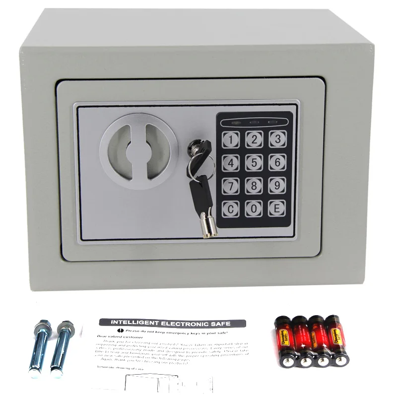 17EF Small Safe Box with Lock and Key 9"x6.7" Drop Slot Digital Personal Safe Box with Combination Lock and Alarm System