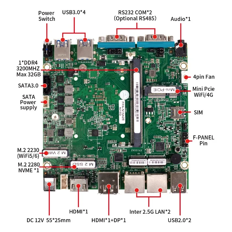 N100 Dual Network 2.5G Dual Serial Port with Fan Embedded Computer Industrial Computer