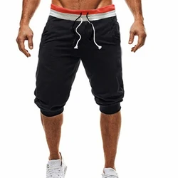 Calção de jogger masculino com cordão, calça casual fitness, calça recortada com corda dupla, moda de rua, verão novo