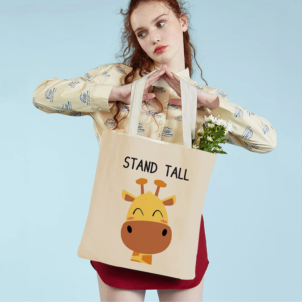 

Cartoon Lion Elephant Tiger Giraffe Zebra Monkey Casual Women Shopping Bags Animal Canvas Supermarket Shopper Bag Tote Handbag