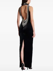 HIGH STREET Newest Fashion 2026 Designer Party Vestido Women's Diamonds Beading Sleeveless Sexy Backless Velvet Long Maxi Dress