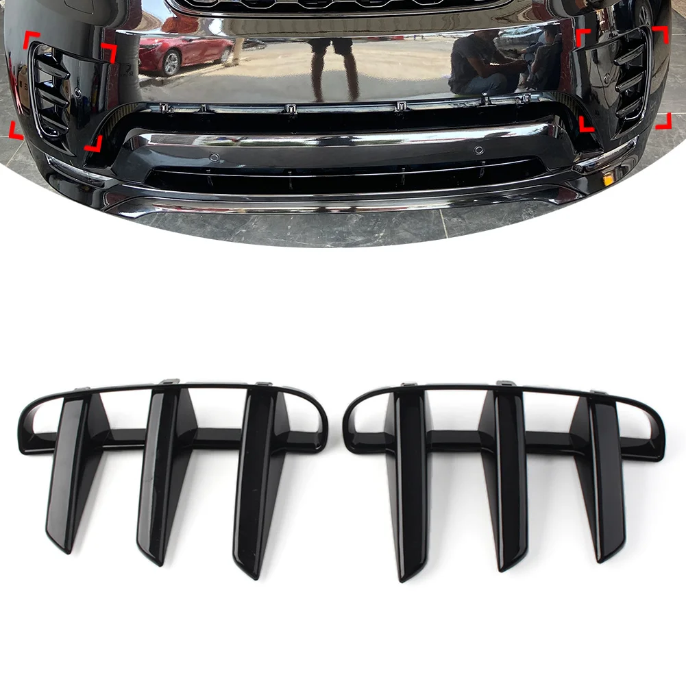 1 Pair Glossy Black Car Front Bumper Grille Air Vent Cover Decoration Trim For Land Rover Discovery 5 LR5 2021-2022 ABS Plastic