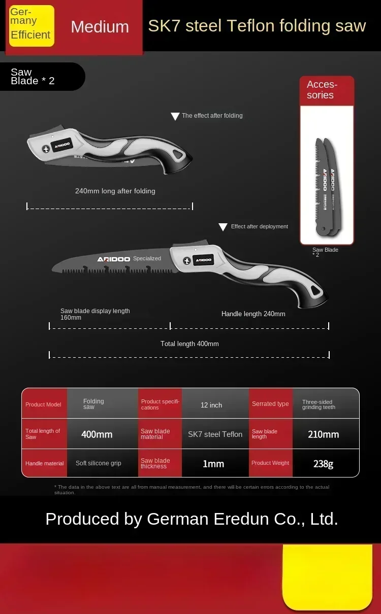 Fast Folding Hand Saw for Tree Cutting and Woodworking