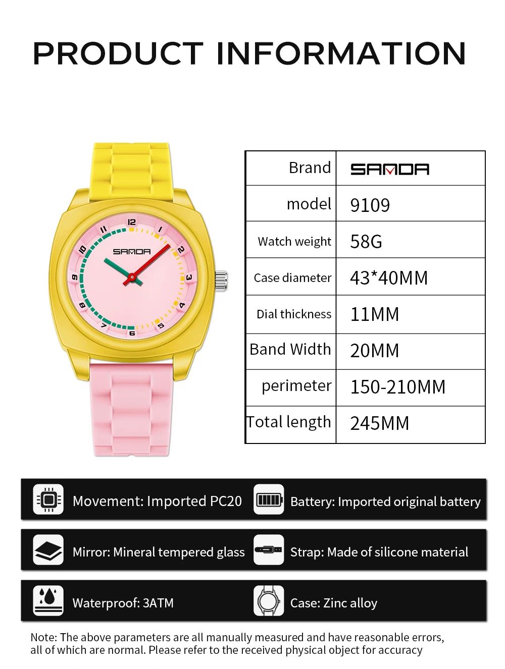 SANDA ใหม่ 9109 แฟชั่นเด็กนาฬิกาควอตซ์กีฬากันน้ํา Night Light Dopamine ตัดกันควอตซ์นาฬิกา 2025