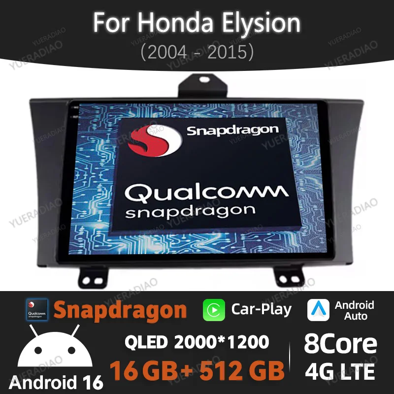 Radio para Auto Android 16 para Honda Elysion 2004 - 2014 2015, GPS, Navegador, Reproductor Multimedia Estéreo, Reproductor de Video, Unidad Principal, Carplay, Auto QLED 2DIN