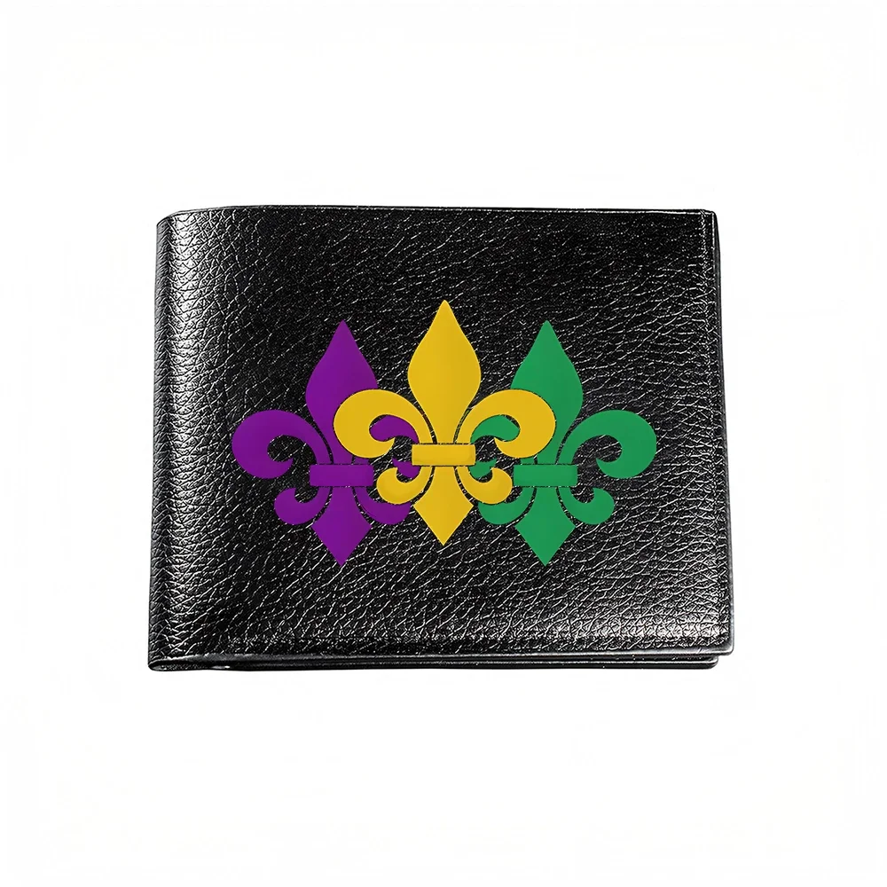Fleur De Lis Purple Yellow Green Design Men's Wallet Card Holder Casual Business Fashion Style