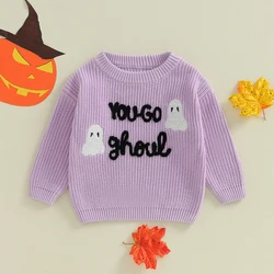 2024-05-24 Lioraitiin Baby Girl Sweater Halloween Ghost Letters Embroidery Warm Knitted Long Sleeve Pullover Knitwear Tops