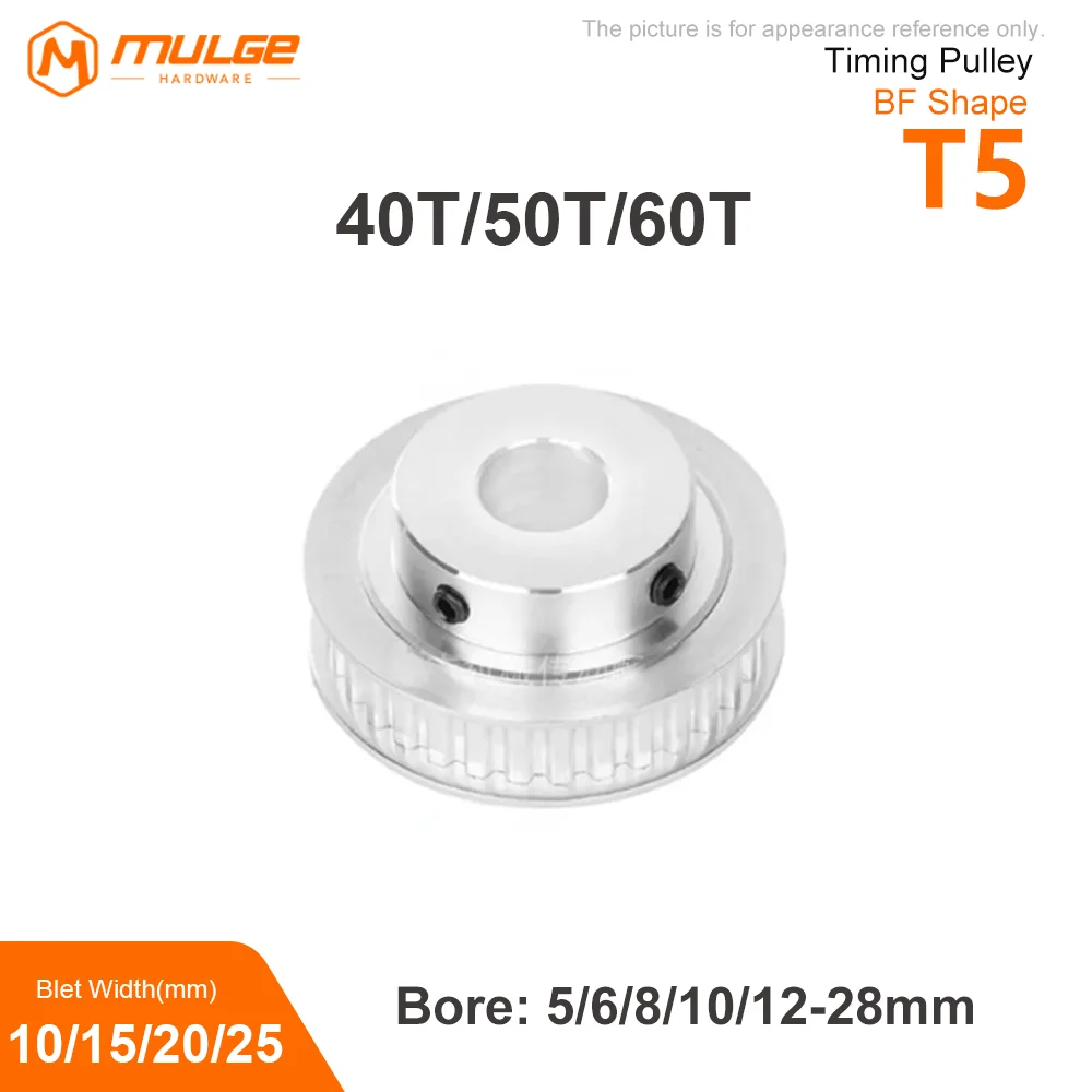 T5-40T/50T/60 Teeth/T Boss Synchronous Belt Pulley BF Groove Width 10/15/20/25mm Inner Hole 5/6/8/10/12-28mm