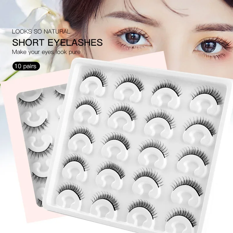 10 Pairs of New Products, False Eyelashes Imitation Mink Hair Curled Dense Simulation, Natural Short Eyelashes, Spot Wholesale.