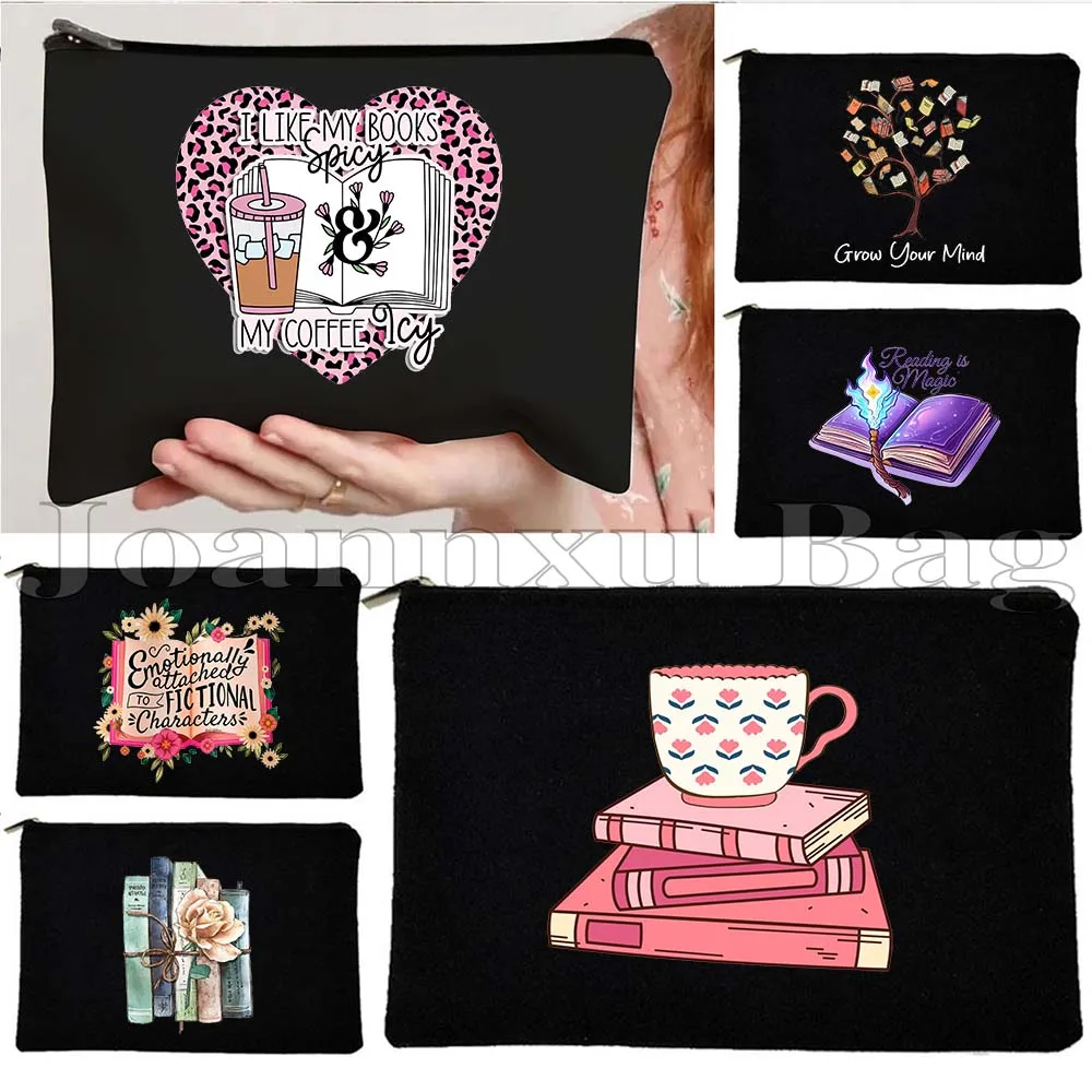 Flowers Growing From Books Floral Print Literature Book Flower Tote Bag Book Lover Bookish Cosmetic Makeup Bag Pencil Case Pouch