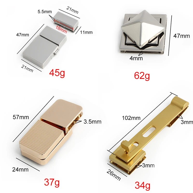 Large Rectangle Metal Press Locks For DIY Crossbody Luggage Shoulder Clutch Bags Handbag Clasp Durable Twist Lock Accessories